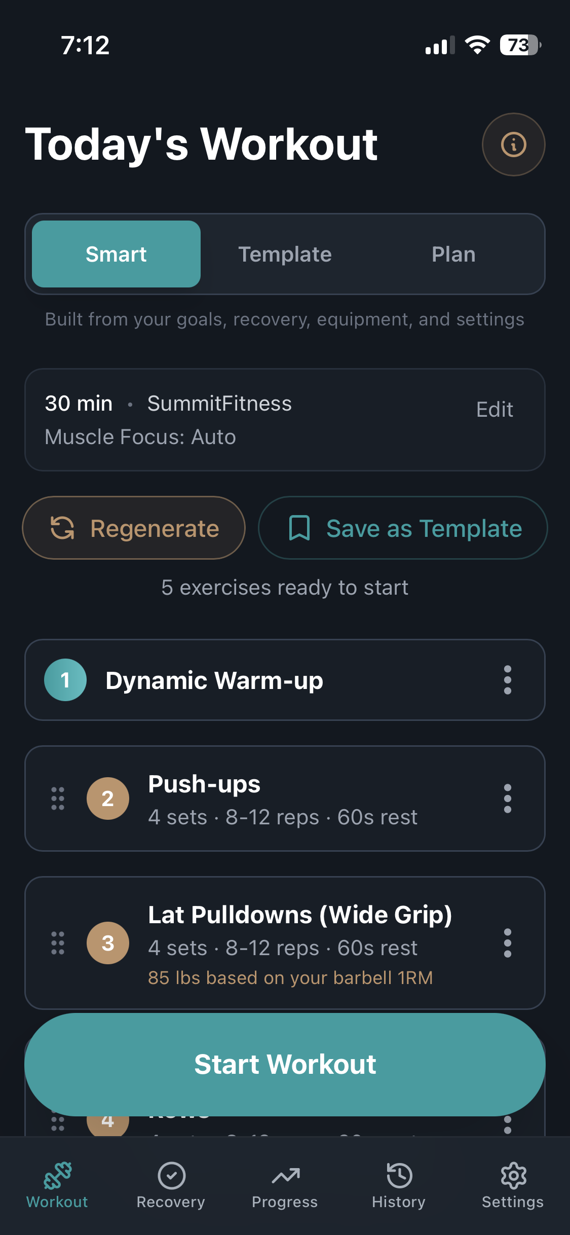RoyalFit smart workout generation